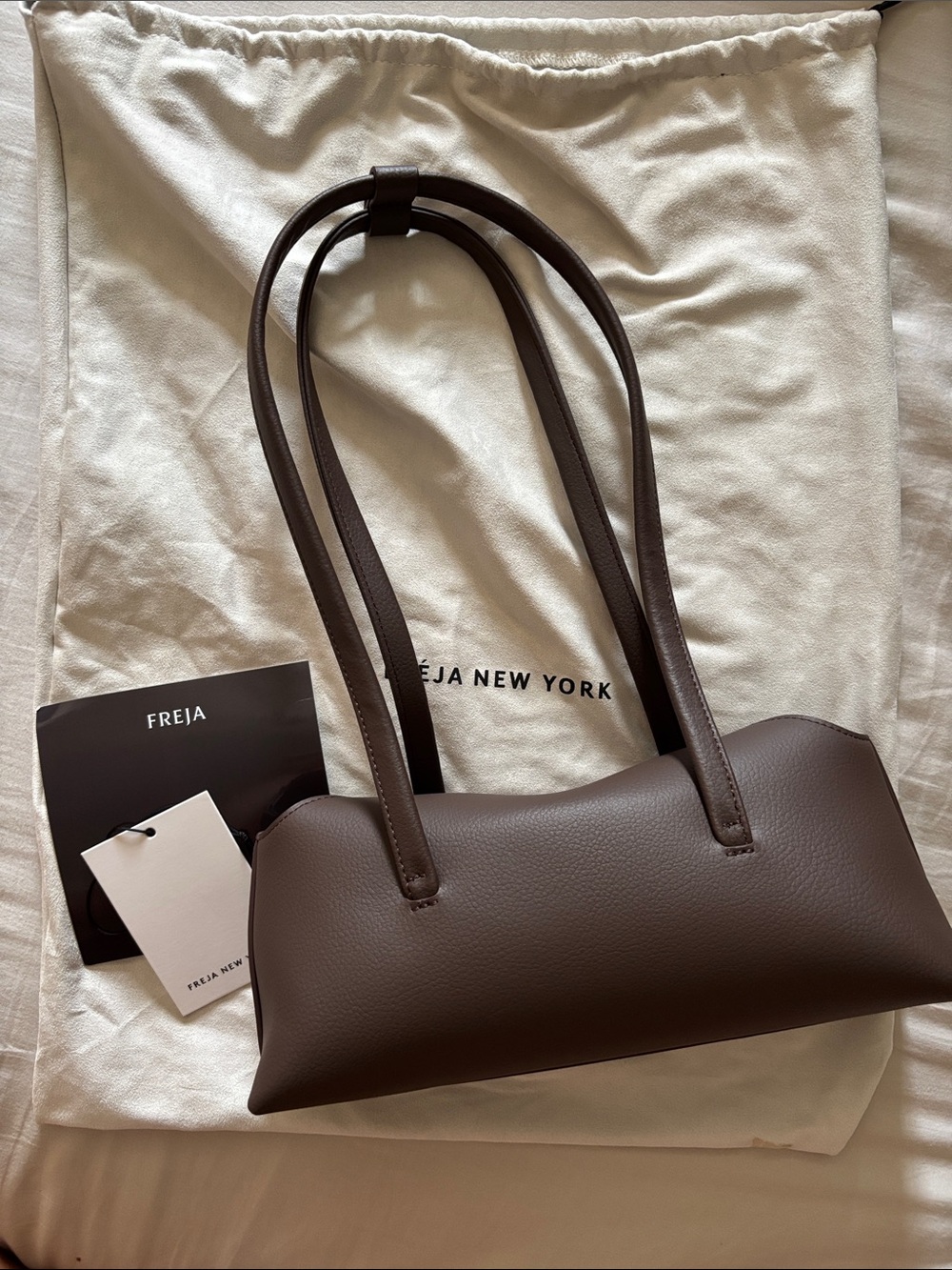 Freja New York Chocolate Brown Pebbled Leather Shoulder Bag Mini - Picture 2 of 6